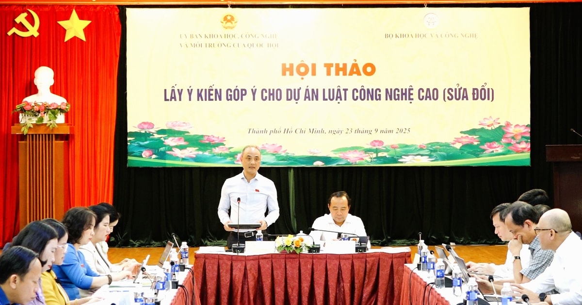 Chiều 23/9/2025, Thường trực Ủy ban Khoa học, Công nghệ và Môi trường phối hợp với Bộ Khoa học và Công nghệ đã tổ chức hội thảo lấy ý kiến góp ý dự án Luật Công nghệ cao (sửa đổi).
