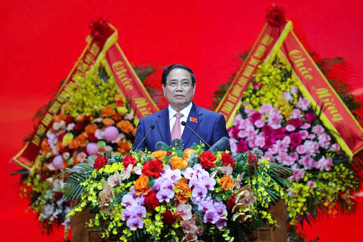 Ủy viên Bộ Chính trị, Bí thư Đảng ủy Chính phủ, Thủ tướng Phạm Minh Chính phát biểu diễn văn khai mạc. Ảnh: TTXVN