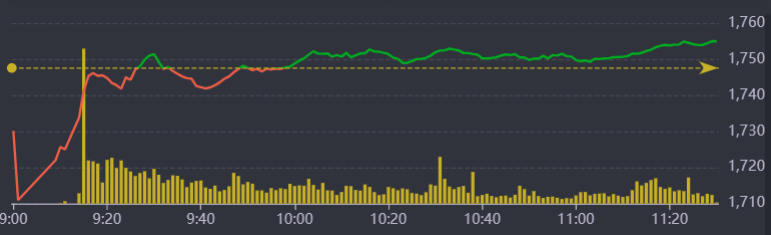 Diễn biến chỉ số VN-Index sáng nay.