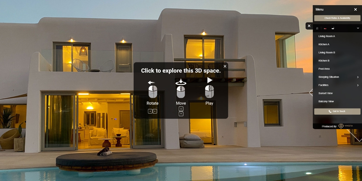 Công nghệ cho phép người dùng xem 360° không gian thật của phòng nghỉ hoặc khu du lịch.