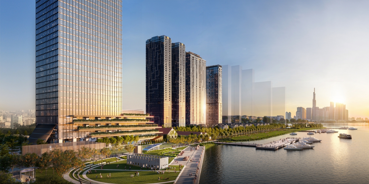 Liền kề tòa tháp Saigon Marina IFC - biểu tượng của trung tâm tài chính quốc tế TP.HCM, dự án còn kết nối trực tiếp với ga metro Ba Son và bến du thuyền ngay trong nội khu.