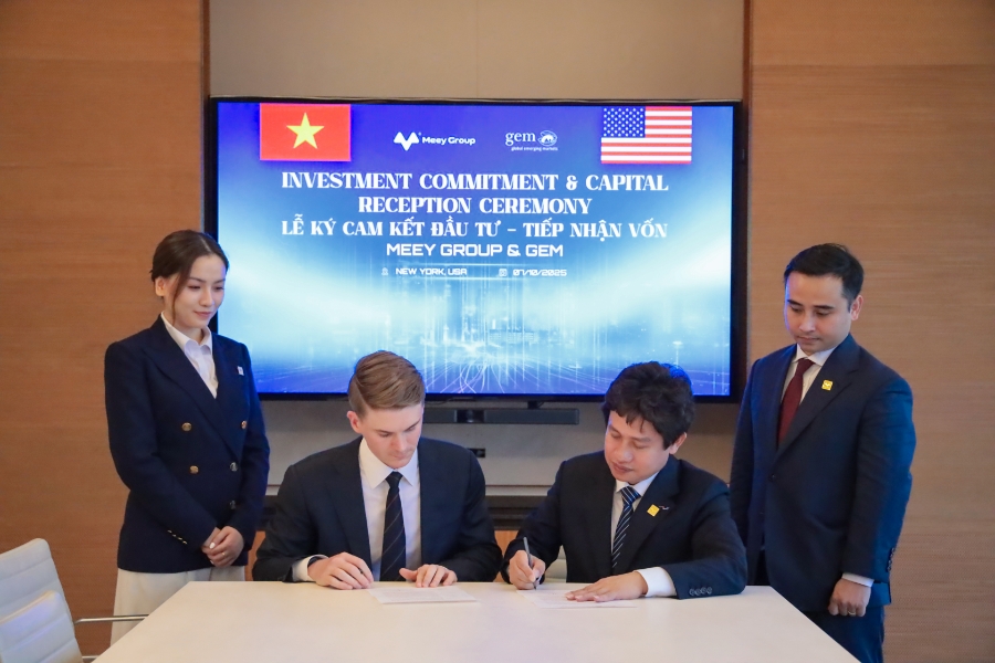 Lễ ký cam kết đầu tư và tiếp nhận vốn giữa Meey Group và Quỹ GEM tại New York hôm 7/10. Ảnh: Meey Group.