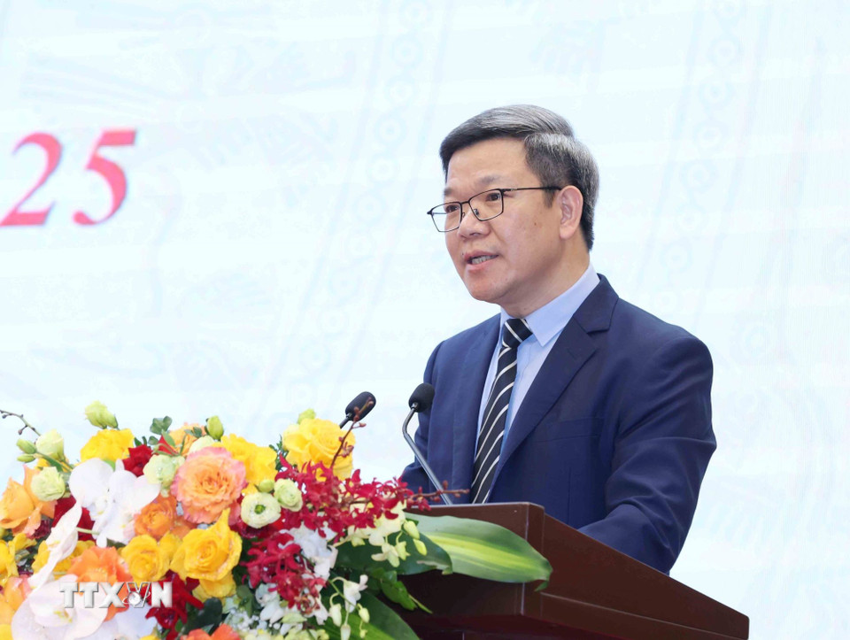 Ông Tống Văn Thanh, Vụ trưởng Vụ Báo chí - Xuất bản, Ban Tuyên giáo và Dân vận Trung ương, phát biểu tại họp báo. Ảnh: TTXVN.