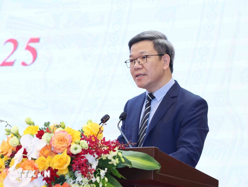 Ông Tống Văn Thanh, Vụ trưởng Vụ Báo chí - Xuất bản, Ban Tuyên giáo và Dân vận Trung ương, phát biểu tại họp báo. Ảnh: TTXVN.