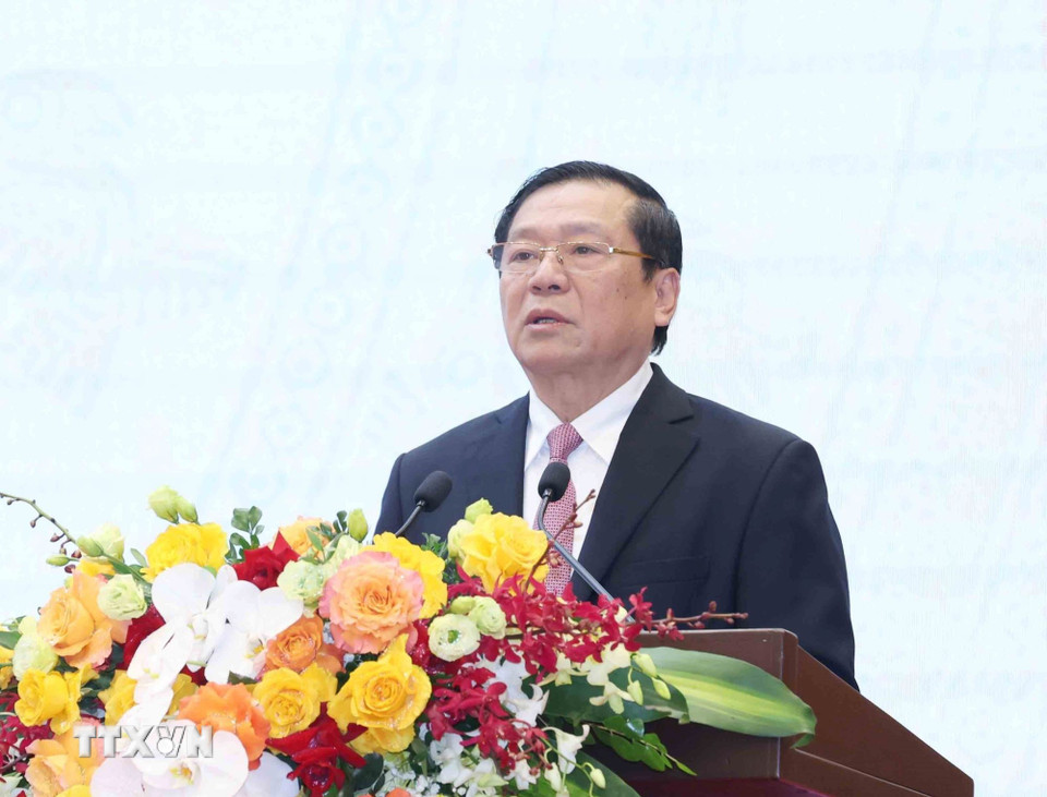Ông Lại Xuân Môn, Ủy viên Trung ương Đảng, Phó Trưởng ban Thường trực, Ban Tuyên giáo và Dân vận Trung ương, phát biểu tại họp báo. Ảnh: TTXVN.