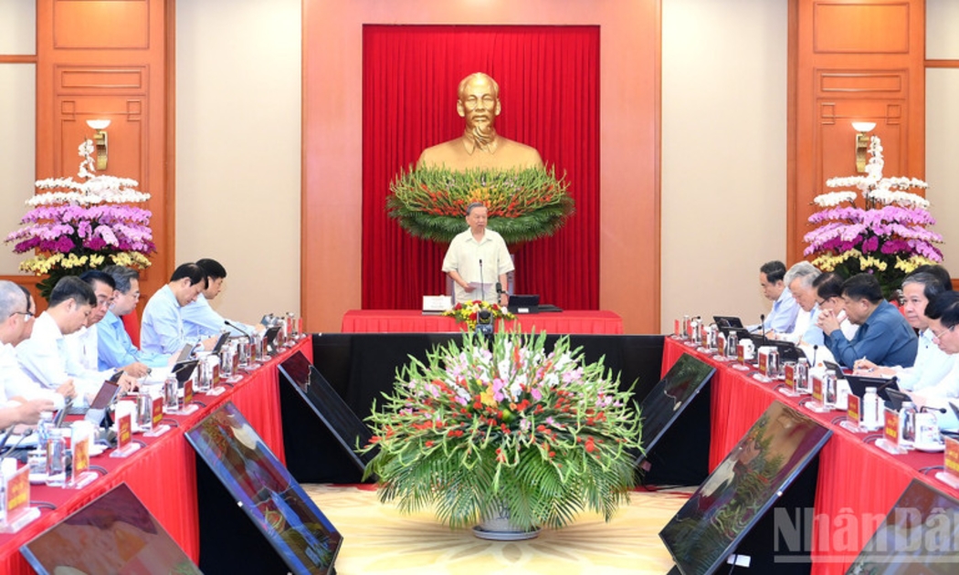 Tổng Bí thư Tô Lâm phát biểu tại phiên họp Thường trực Ban Chỉ đạo Trung ương về phát triển khoa học, công nghệ, đổi mới sáng tạo và chuyển đổi số. Ảnh: Nhân dân.