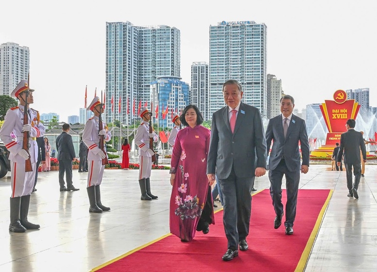 Tổng Bí thư Tô Lâm đến dự Đại hội Đại biểu Đảng bộ TP. Hà Nội lần thứ XVIII - Ảnh: VGP