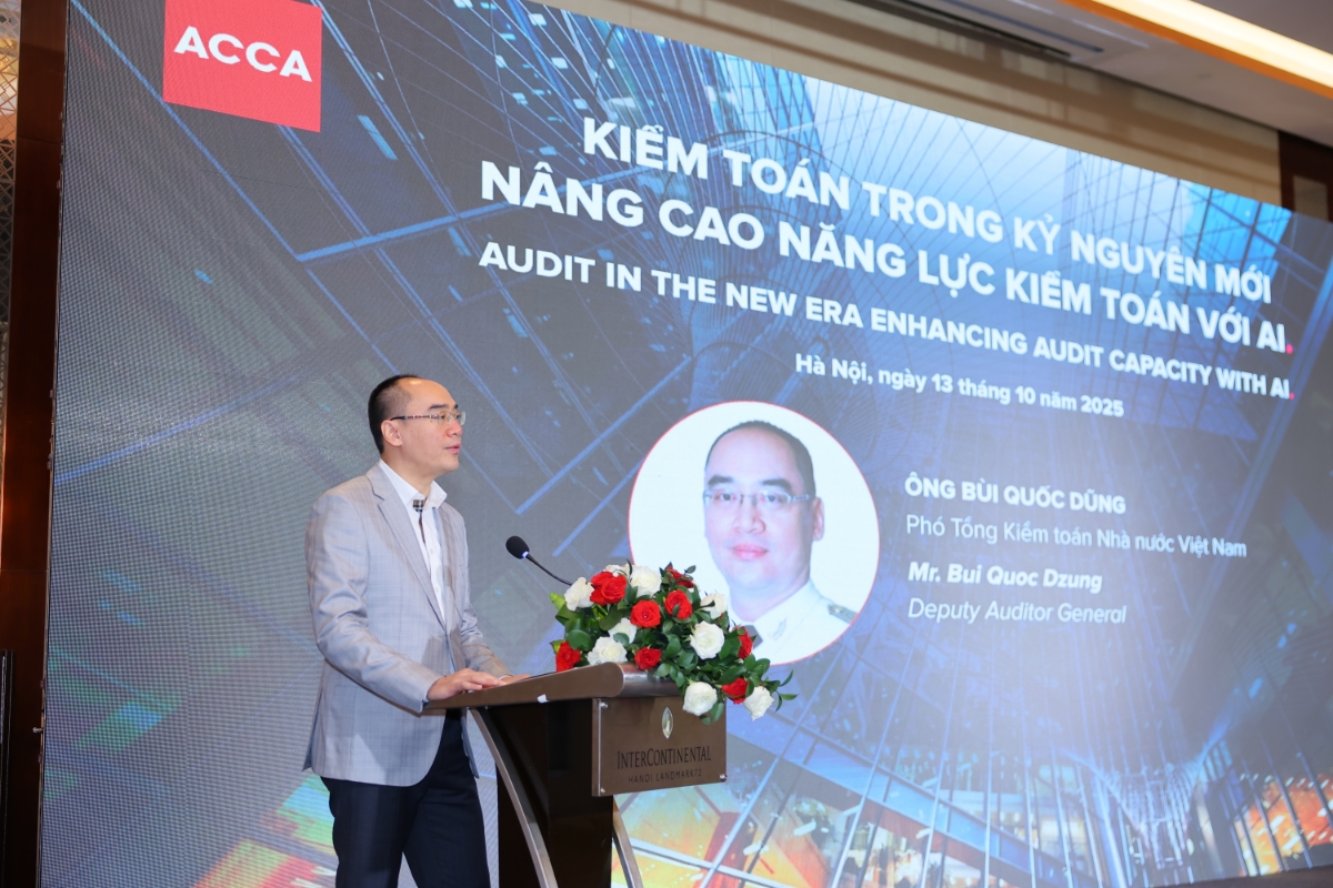 Ông Bùi Quốc Dũng,&nbsp;Phó tổng Kiểm toán Nhà nước, phát biểu tại hội thảo,