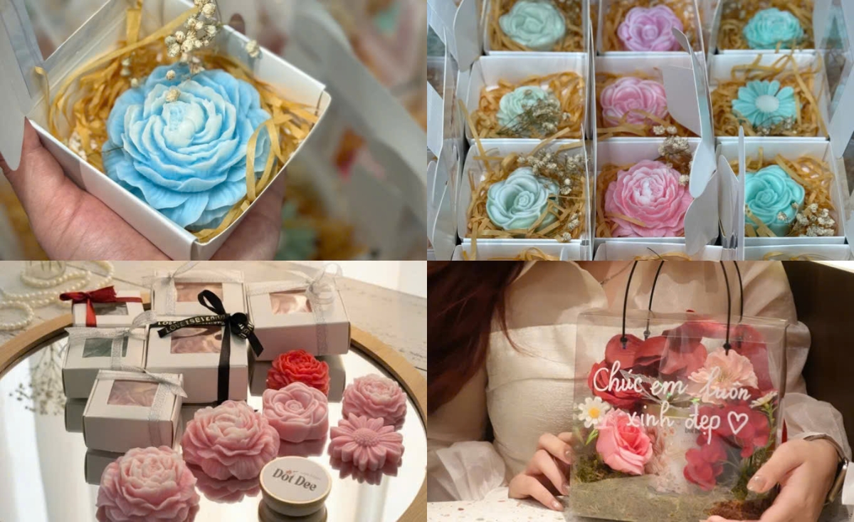 Các sản phẩm thủ công như hoa kẽm nhung cũng đang “lên ngôi” dịp 20/10 năm nay