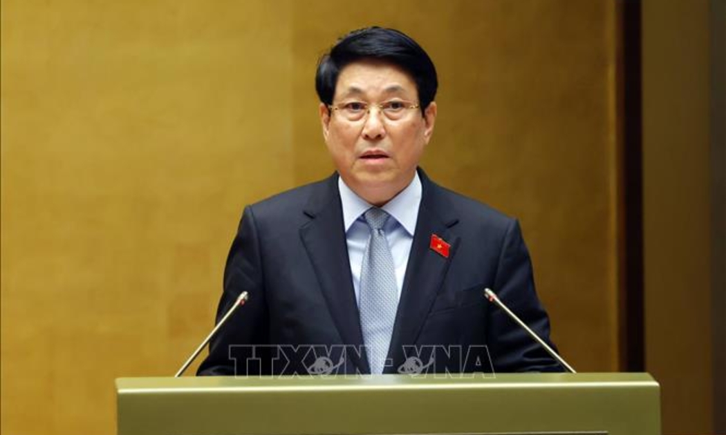 Chủ tịch nước Lương Cường trình bày Báo cáo tổng kết công tác nhiệm kỳ 2021-2026 của Chủ tịch nước. Ảnh: TTXVN.