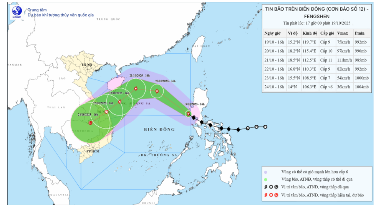 Dự báo đường đi của bão số 12.