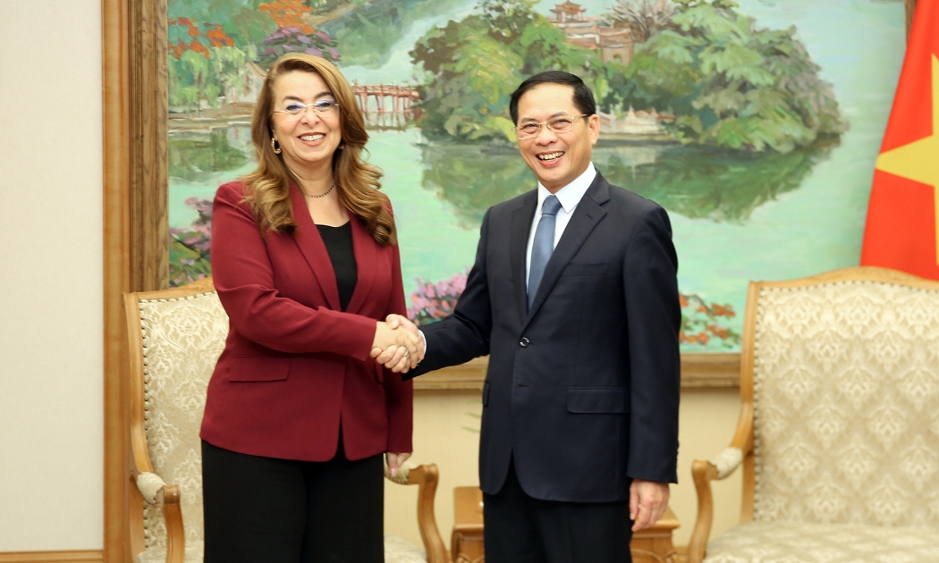 Phó Thủ tướng Chính phủ Bùi Thanh Sơn tiếp bà Ghada Waly, Phó Tổng Thư ký Liên hợp quốc, Giám đốc điều hành UNODC. Ảnh: VGP.
