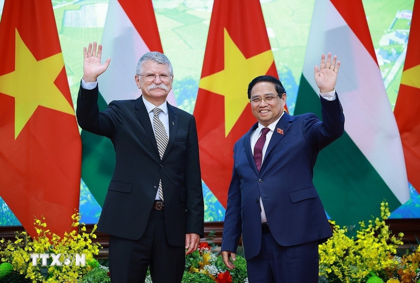 Thủ tướng Phạm Minh Chính hội kiến Chủ tịch Quốc hội Hungary Kover Laszlo đang có chuyến thăm chính thức Việt Nam. Ảnh: TTXVN.