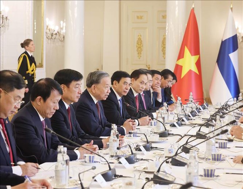 Tổng Bí thư Tô Lâm đã có cuộc hội đàm với Tổng thống Phần Lan Alexander Stubb - Ảnh: TTXVN