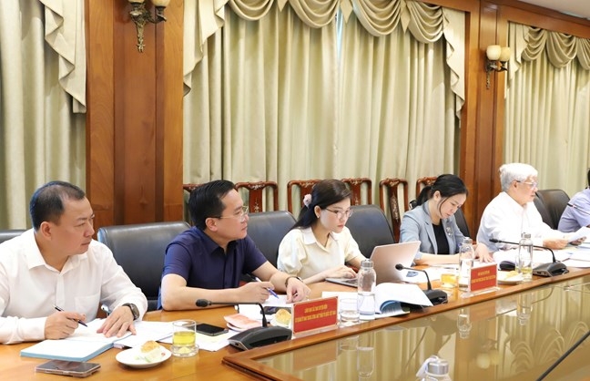 Lãnh đạo Cơ quan Ủy ban Trung ương Mặt trận Tổ quốc Việt Nam tại cuộc làm việc. Ảnh: Mặt trận.