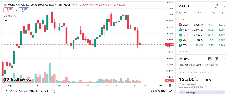 Sơ đồ giá cổ phiếu HAG trên TradingView.