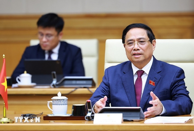 Thủ tướng Phạm Minh Chính trong buổi hội kiến. Ảnh: TTXVN.