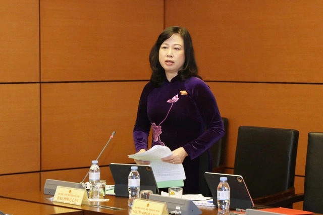 Bộ trưởng Bộ Y tế Đào Hồng Lan giải trình tại thảo luận Tổ về một số vấn đề trong dự án Luật Dân số. Ảnh: Lê Bảo.