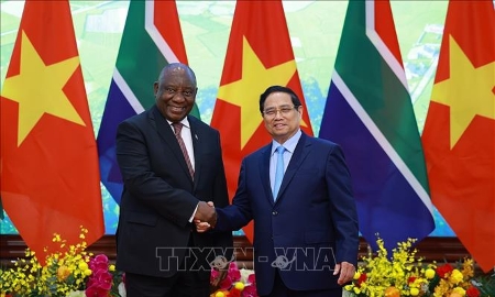 Thủ tướng Phạm Minh Chính hội kiến Tổng thống Nam Phi Matamela Cyril Ramaphosa