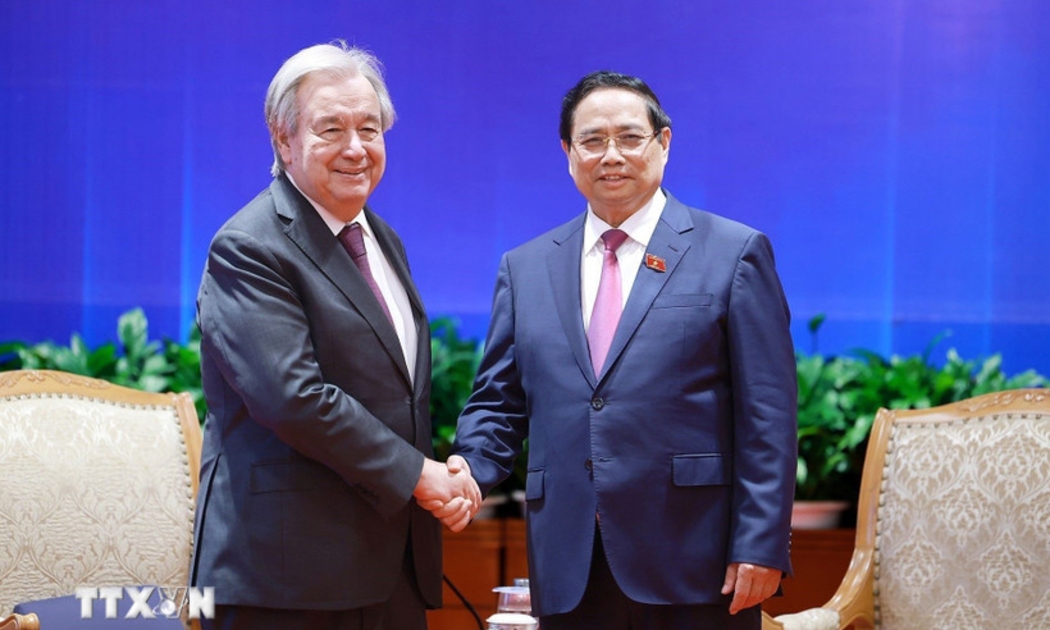 Thủ tướng Phạm Minh Chính gặp Tổng Thư ký Liên hợp quốc António Guterres. Ảnh: TTXVN
