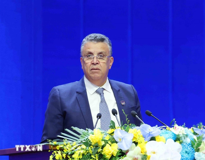 Bộ trưởng Bộ Tư pháp Vương quốc Maroc Abdellatif Ouahbi phát biểu tại Phiên thảo luận toàn thể cấp cao thứ nhất. Ảnh: TTXVN