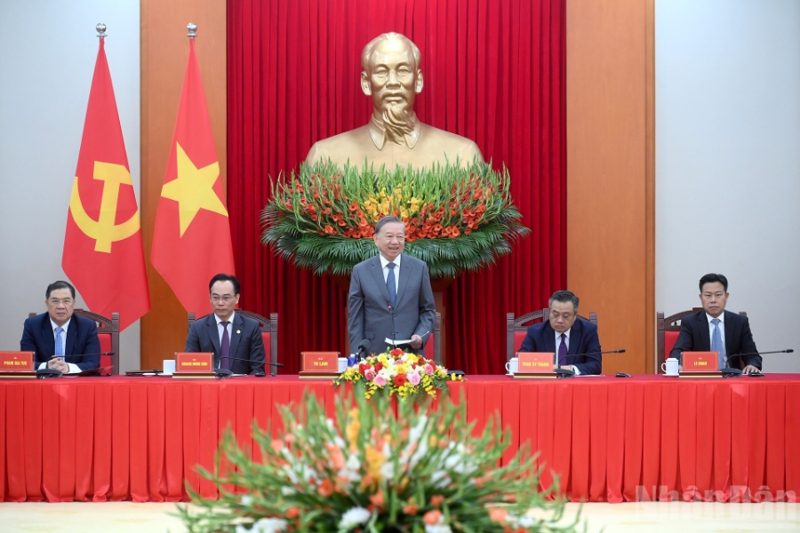 Tổng Bí thư Tô Lâm phát biểu tại cuộc tiếp các đại biểu tham dự hội thảo quốc tế Việt Nam học lần thứ 7. Ảnh: Nhân Dân.