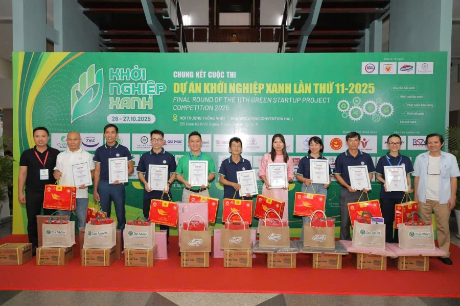 Các doanh nghiệp bước vào vòng Chung kết Khởi nghiệp Xanh lần thứ 11 – 2025 diễn ra trong hai ngày 26–27/10 tại Dinh Thống nhất, TP. Hồ Chí Minh.