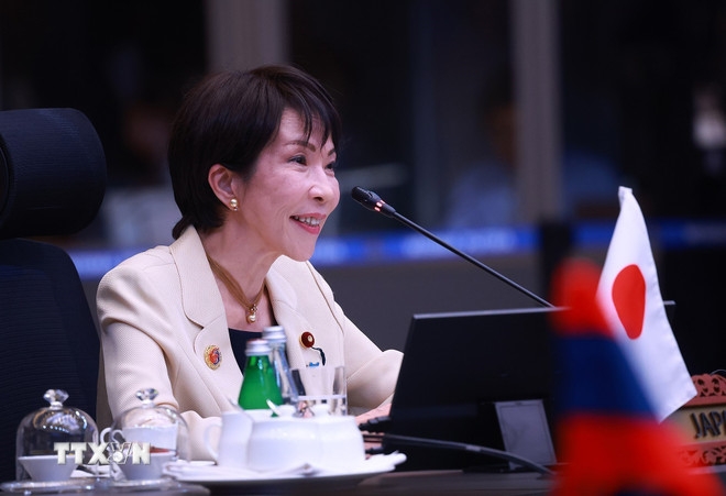 Thủ tướng Nhật Bản Takaichi Sanae phát biểu tại Hội nghị Cấp cao ASEAN-Nhật Bản lần thứ 28. Ảnh: TTXVN.