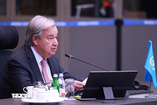 Tổng Thư ký Liên hợp quốc António Guterres phát biểu.  Ảnh: TTXVN