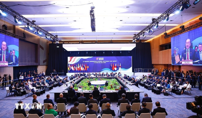 Quang cảnh Hội nghị Cấp cao các nước tham gia Hiệp định RCEP lần thứ 5. Ảnh: Dương Giang/TTXVN
