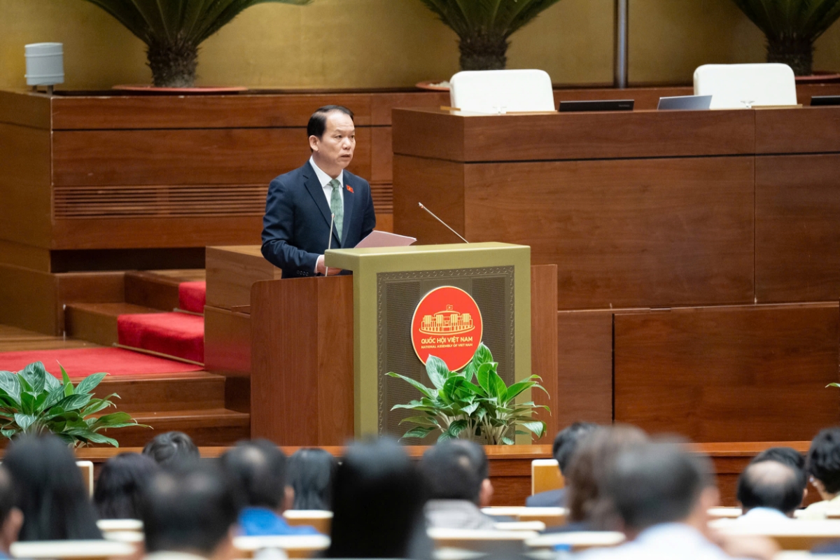 Chủ nhiệm Ủy ban Pháp luật và Tư pháp Hoàng Thanh Tùng trình bày Báo cáo thẩm tra các dự án luật.