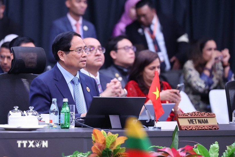 Thủ tướng Phạm Minh Chính tham dự Phiên toàn thể Hội nghị Cấp cao ASEAN lần thứ 47 và Lễ trao Nghị định thư thứ hai sửa đổi Hiệp định Thương mại Hàng hóa ASEAN (ATIGA). Ảnh: TTXVN.