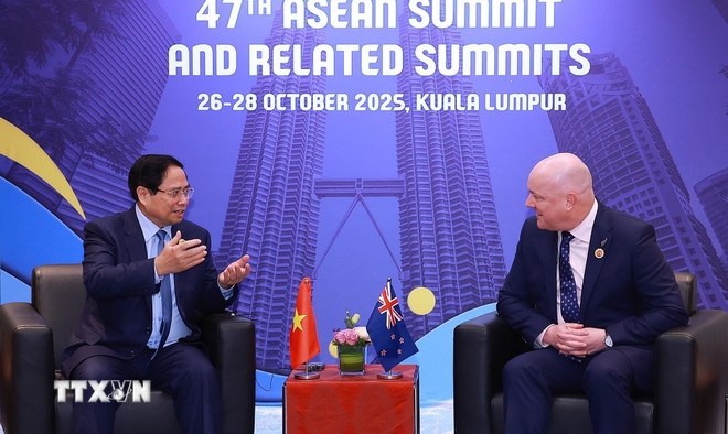 Thủ tướng Phạm Minh Chính hội kiến Thủ tướng New Zealand Christopher Luxon. Ảnh: TTXVN.