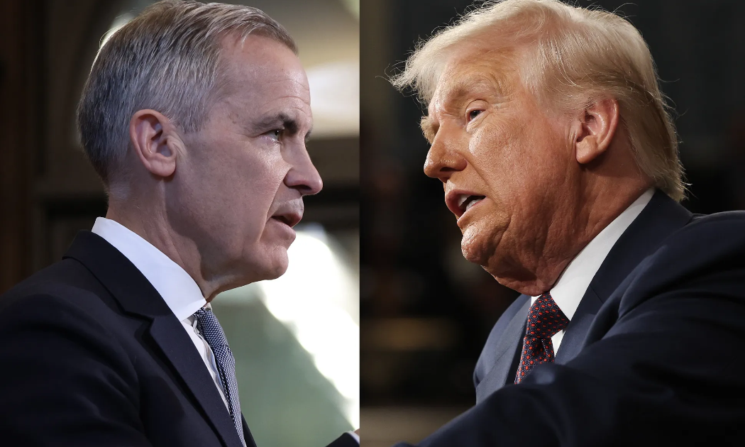 Thủ tướng Canada Mark Carney (trái) và Tổng thống Mỹ Donald Trump - Ảnh: Bloomberg.