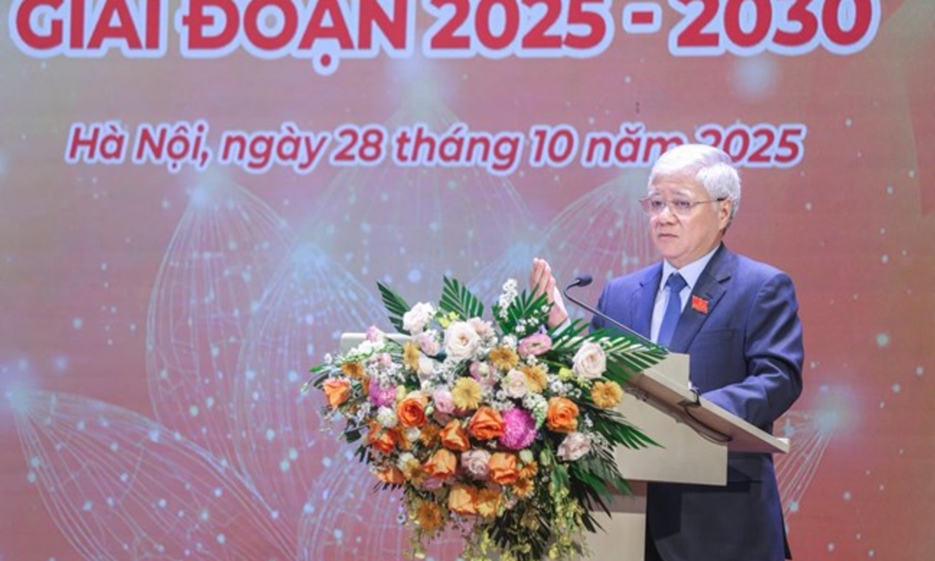 Chủ tịch Ủy ban Trung ương Mặt trận Tổ quốc Việt Nam Đỗ Văn Chiến phát biểu tại Đại hội. Ảnh: Mặt trận.