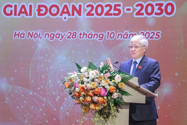 Chủ tịch Ủy ban Trung ương Mặt trận Tổ quốc Việt Nam Đỗ Văn Chiến phát biểu tại Đại hội. Ảnh: Mặt trận.