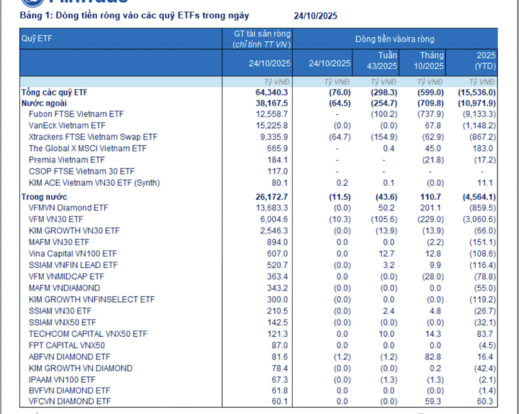 Các quỹ ETF rút ròng 15.500 tỷ từ đầu năm  - Ảnh 1