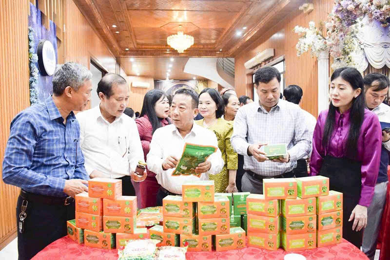 Các đại biểu tham quan các gian hàng trưng bày sản phẩm của các hợp tác xã Nghệ An 