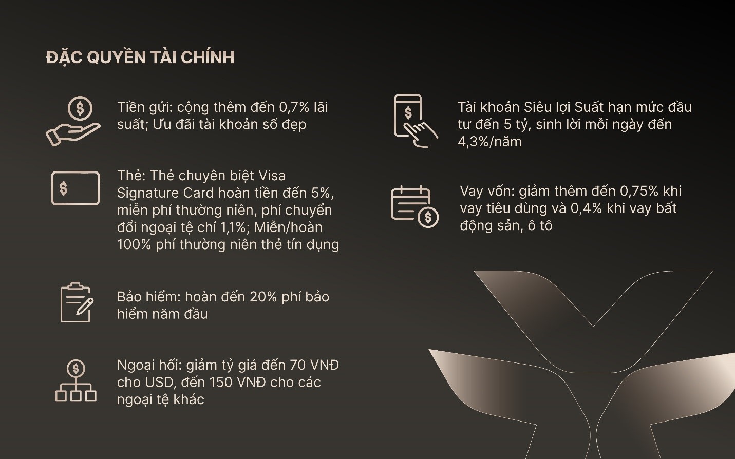 Đặc quyền tài chính từ hệ sinh thái đặc quyền toàn diện VIB Privilege Banking.