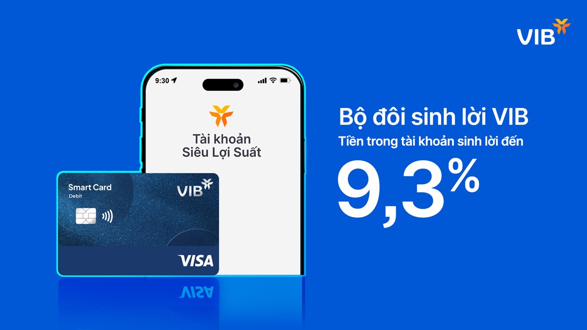 Bộ đôi sinh lời VIB giúp tiền trong tài khoản sinh lời đến 9,3%.
