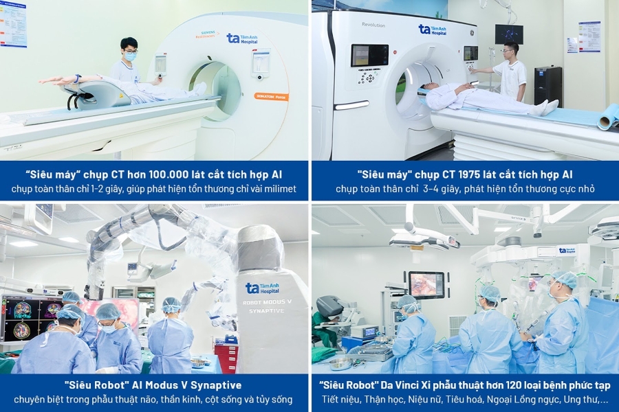 Hệ sinh thái y tế Tâm Anh đầu tư đồng bộ máy móc công nghệ cao hiện đại hàng đầu thế giới như “siêu máy” chụp CT hơn 100.000 lát cắt, Robot phẫu thuật Da Vinci Xi thế hệ mới… phục vụ khám chữa bệnh hiệu quả. Ảnh: BVĐK Tâm Anh.