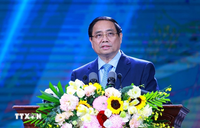 Thủ tướng Phạm Minh Chính phát biểu tại Lễ trao Giải Báo chí toàn quốc phòng, chống tham nhũng, lãng phí, tiêu cực lần thứ 5, năm 2024-2025. Ảnh: TTXVN
