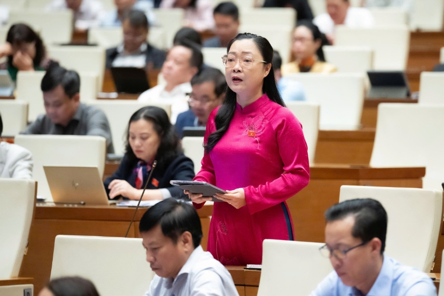 Đại biểu Nguyễn Thị Quyên Thanh, đoàn đại biểu quốc hội tỉnh Vĩnh Long phát biểu ý kiến.