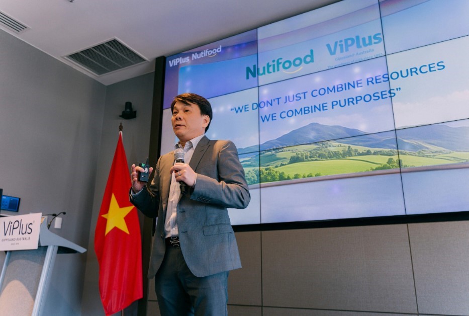 Ông Trần Bảo Minh, Phó Chủ tịch HĐQT Nutifood phát biểu tại sự kiện hồi tháng 5. Ảnh: Nutifood.