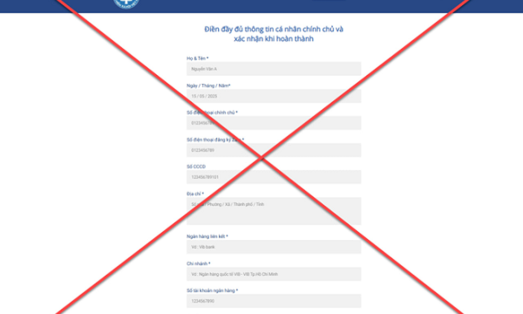 Trang web giả mạo datlichbhxh[.]com có giao diện tương tự trang chính thức. Ảnh: BHXH Việt Nam.