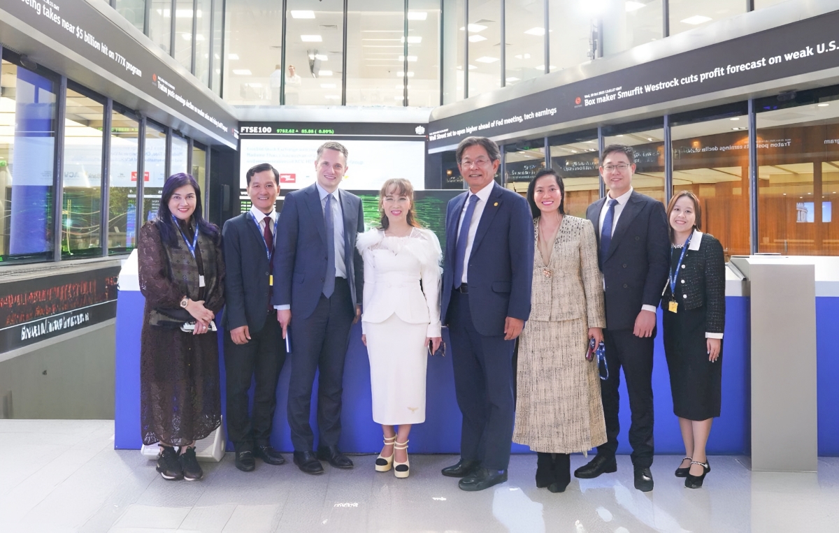 Đoàn HDBank thăm Sàn giao dịch Chứng khoán Luân Đôn trong phiên chỉ số FTSE 100 lập đỉnh mới.