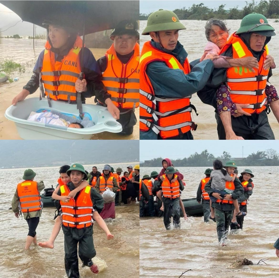 Những ngày qua các chiến sĩ bộ đội, công an túc trực ngày đêm khẩn trương sơ tán người dân các khu vực ngập sâu tại Hà Tĩnh