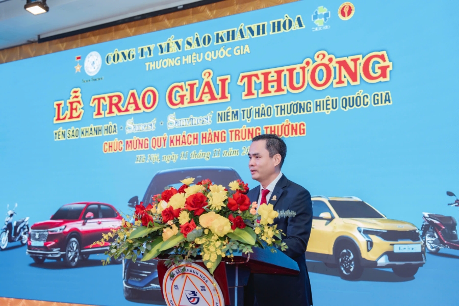  Ông Nguyễn Thanh Hải, Tổng Giám đốc Công ty Yến sào Khánh Hòa, phát biểu tại lễ trao giải.