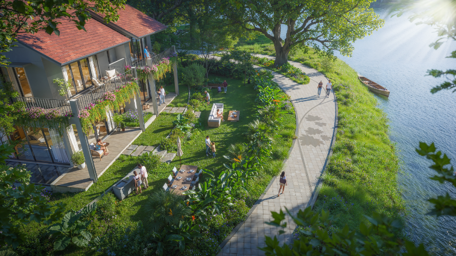 Mặt nước hồ Thiên Nga bao quanh Retreat Forest.