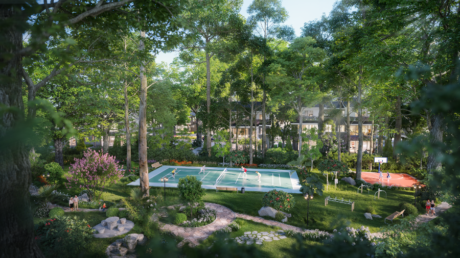 Cư dân luyện tập thể thao giữa không gian của Retreat Forest.